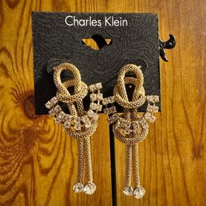 Charles Klein Gold Tone Rhinestone Statement Earrings